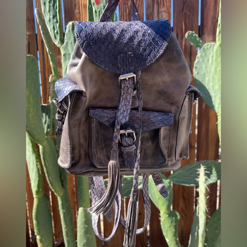 Freebird By Steven Brett Stone Snake Leather Backpack - Picture 11 of 11